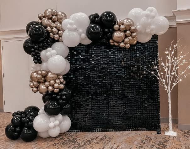Miniatura 6 de Paneles de fondo de pared negros brillantes con lentejuelas cuadradas, decoración de pared para cumpleaños, aniversario y decoración de boda (negro,