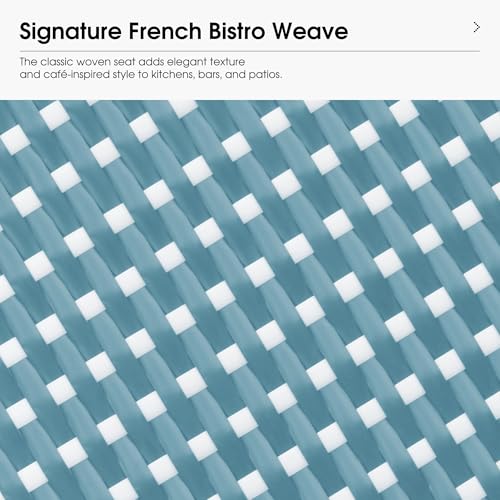 Image of PURPLE LEAF Outdoor French Round Bar Stool Set of 2 Oversized 30 inch Armless Rattan Barstools White Print Aluminum Footrest for Patio Yard Island Kitchen Bistro Wicker Chairs Soft Blue