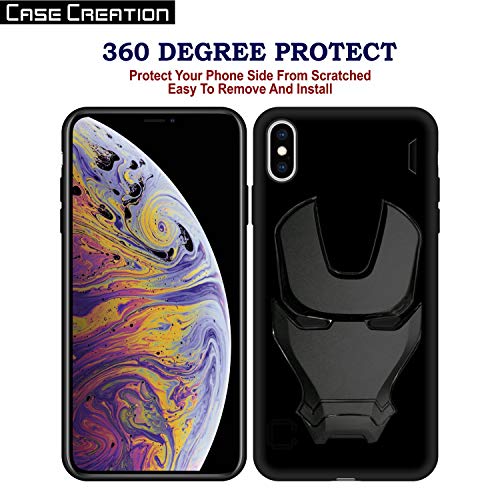 Image of COVERLY Official 3D Touch Feel Trending Avengers Logo Mask Soft Rugged Grip Silicone Iron Man Super Power Cartoon Movie Engraved Silicone Matte Back Cover for Apple iPhone Xs Max -HD Black