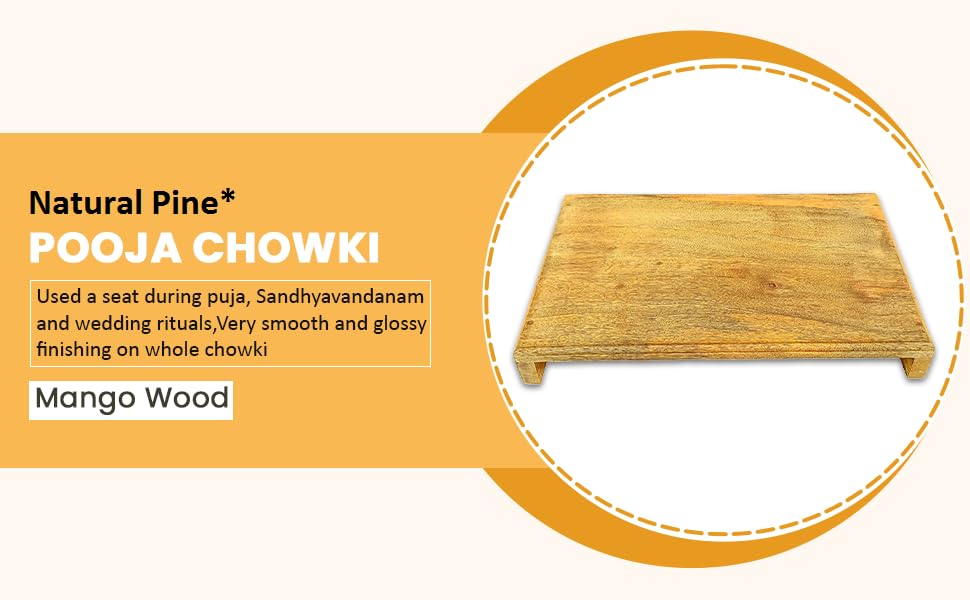 Image of Natural Wood Mango Wood Pidha /Wooden Stool /Puja Chowki /Puja Asana /Puja Bajot, (38X18X8 CM) (15X7X3 INCH)