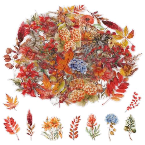 Image of 80 Pcs Fall Stickers Natural Autumn Flower Sticker for Scrapbook Supplies
