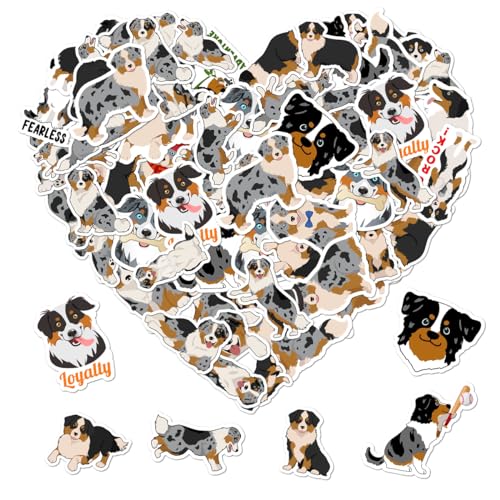 50 Pack Pcs Australian Shepherd Stickers for Water Bottles Waterproof Vinyl Laptop Luggage Scrapbooking Funny Cute Dog Sticker Packs Bulk Set Teens Adults Aesthetic Small Decals