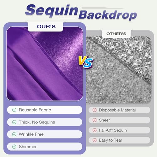 Image of 20x10 ft Wrinkle Free Purple Sequin Backdrop Curtain for Parties,Thick Not Fall-Off Glitter Backdrop Drapes,4 Panels 5x10ft Shimmer Photo Back Drop Cloth for Wedding Birthday Photography Background