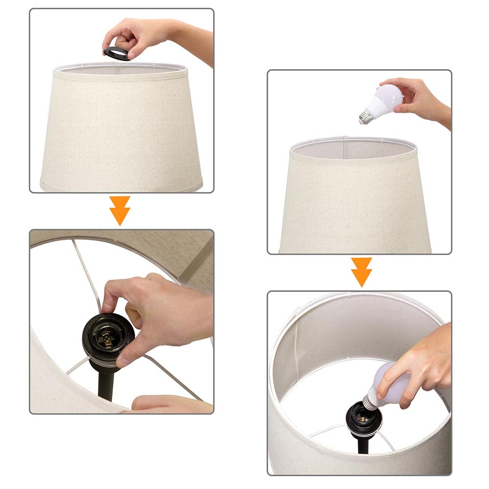 BAKAJI Lampada Piantana da Terra Luce Lampadina E27 Max 60W Base Rotonda Struttura in Metallo Paralume in Tessuto Design Moderno Accensione a Pedale Altezza 174 cm (Nero con Tavolino)