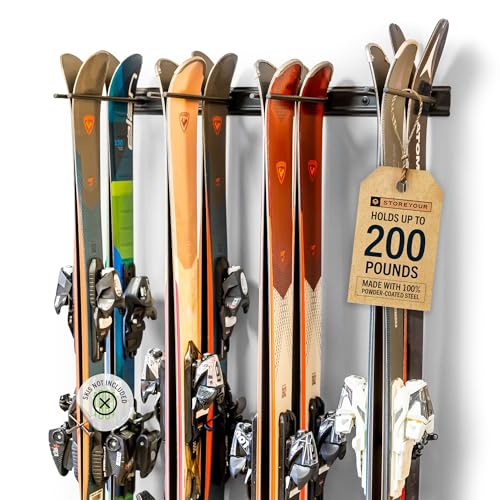 StoreYourBoard Ski Rack Wall Mount – Heavy-Duty Steel Ski Wall Mount Holds Up to 8 Pairs of Skis, Space-Saving Ski Rack for Garage, Home, or Cabin – Durable Wall Storage Organizer - Holds Up to 200lb