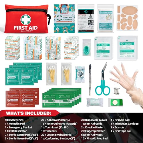 General Medi Mini First Aid Kit, 110 Piece Small First Aid Kit - Includes Emergency Foil Blanket, Scissors for Travel, Home, Office, Vehicle, Camping, Workplace & Outdoor (Red) - Image 3