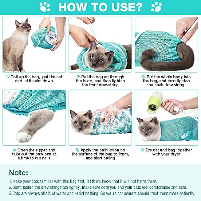Shappy 2 Pcs Cat Bathing Bag Adjustable Cat Grooming Net Bag Breathable Anti Bite Anti Scratch Restraint Net for Pet Wash, Nail Trimming, Pet Examination, Ears Clean(Pink, Green)-TLGJwqW9
