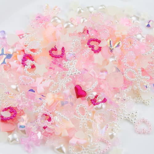 500Pcs Pink Creamy White Assorted 3D Nail Charms Multi-Shaped Pink Heart Flower Butterfly Star Cute Nail Charms Mixed Shapes Pearls Nail Art Charms For Manicure Diy Crafts Jewelry Accessories #TOP2