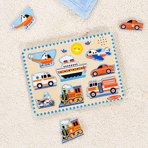 Melissa & Doug Puzzle Vehículos con Sonidos, Rompecabezas de Madera para niños, Tablero de Madera Resistente, Juguete Educativo, Montessori, Regalo para niños y niñas de 2 3 4 años