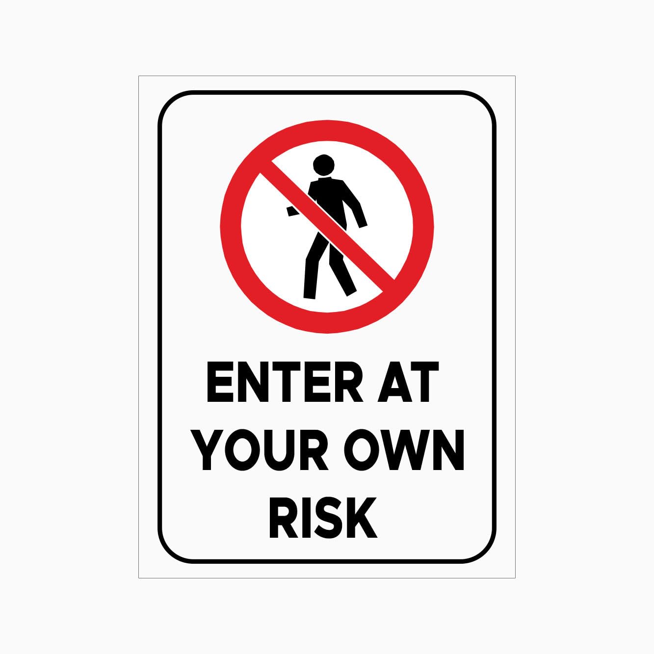 ENTER AT YOUR OWN RISK Sign, 12x8 Inch Metal Tin Sign, Risk Reminder Plaque for Special Public Sites and Restricted Work Zones