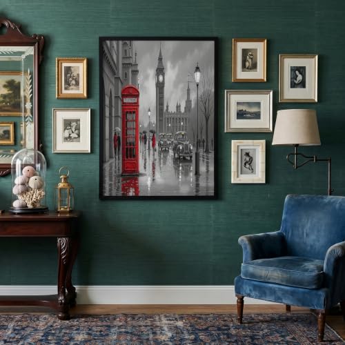 Poster Big Ben Londres sous la pluie pour décoration salon rétro 80x120cm