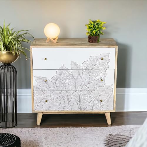 Image of Solid Wood Ranthambore Chest of Drawer | Dresser with 3 Drawers | Wooden Chest of Darwers | Chest of Drawers with Storage | Finish- Natural and White