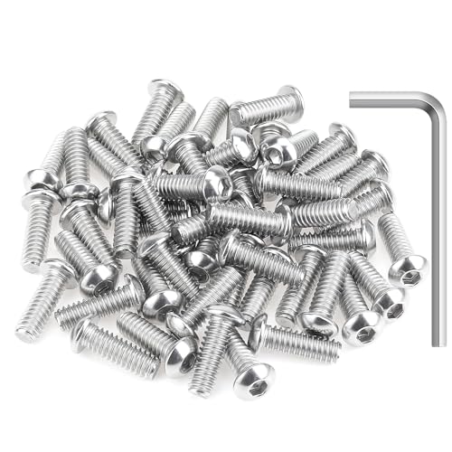Image of 50 Pieces 1 /4-20 x 3 /4 inch Button Head Socket Cap Screws Bolts, HELIFOUNER 304 Stainless Steel (18-8) Screws, Bright Finish, Fully Threaded