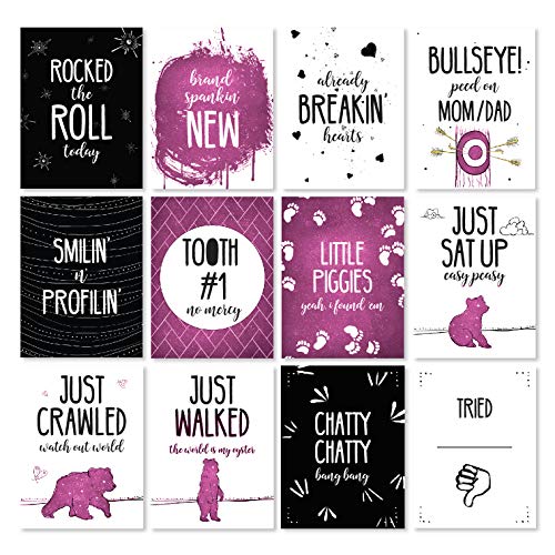 Image of JumpOff Jo - Baby Bundle: Baby Swaddle Blanket & 24 Milestone Cards - Photoshoot Props, Soft Breathable Blanket, 47 inch x 47 inch (Mama Bear Pink)