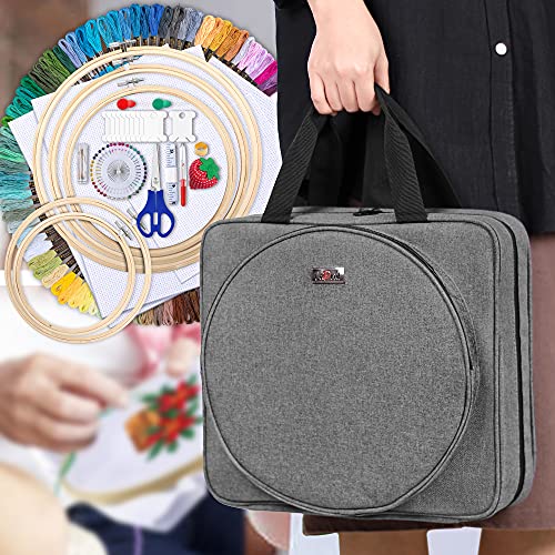 Image of LoDrid Embroidery Kit, Embroidery Project Bag with Embroidery Kit, Portable Craft Carry Case with Starter Kit, Embroidery Supplies Storage Bag and Cross Stitch Kits for Beginners, Adults, Gray