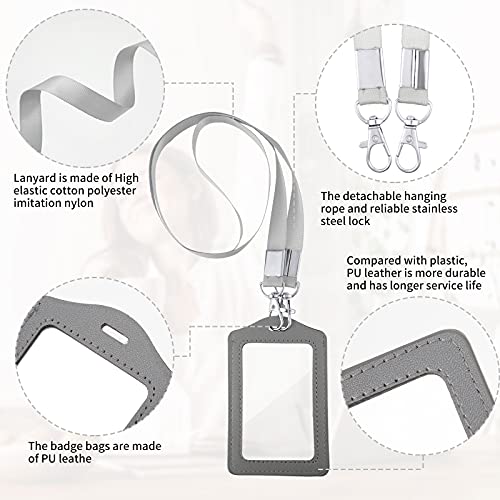 4 Pieces Vertical Leather Id Badge Holder Waterproof Clear Card Holder With 1 Clear Id Window And 4 Pieces Detachable Neck Lanyard For School Id Office Id #TOP2
