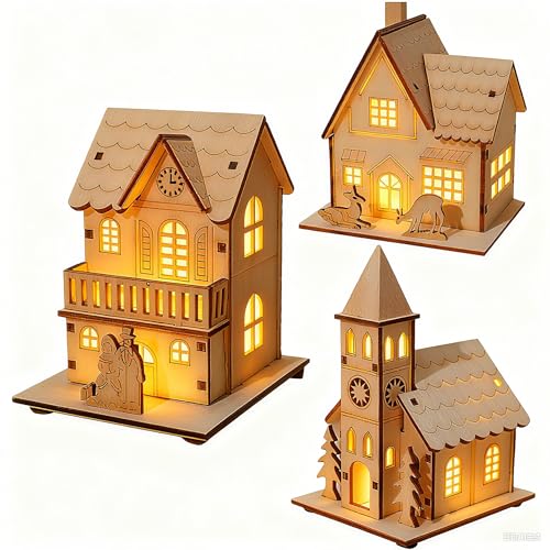Hegawleo 3 Stück Weihnachtsdorf Mit Beleuchtung, Wichtelhaus Bausatz...