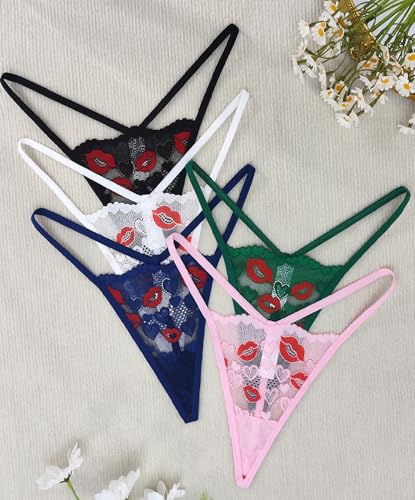 Image of Murimia Thongs for Womens Sexy Lace No Show Underwear Breathable T-Back G String Thongs Panties, B-White, Medium