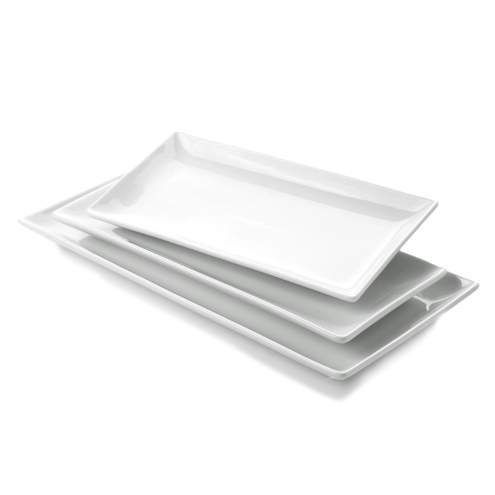 WishDeco Set di 3 piatti da portata in ceramica, piatti rettangolari bianchi da 40/35/30 cm, grandi vassoi da portata da 40/35/30,5 cm, piatti da portata in porcellana, piatti da portata per dessert