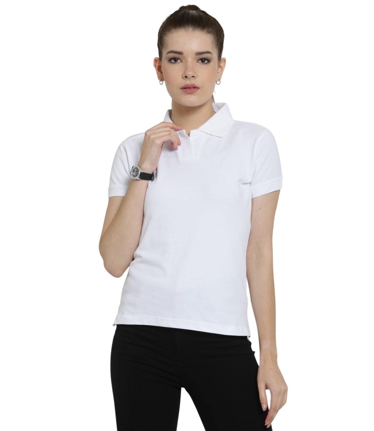 Women's 100% Pure Organic Cotton Polo T-Shirt | Womens Polo Collar Neck T-Shirt | Cotton Plain Polo Neck Half Sleeve T-Shirt | Regular Fit Tshirts For Women (White,Medium)