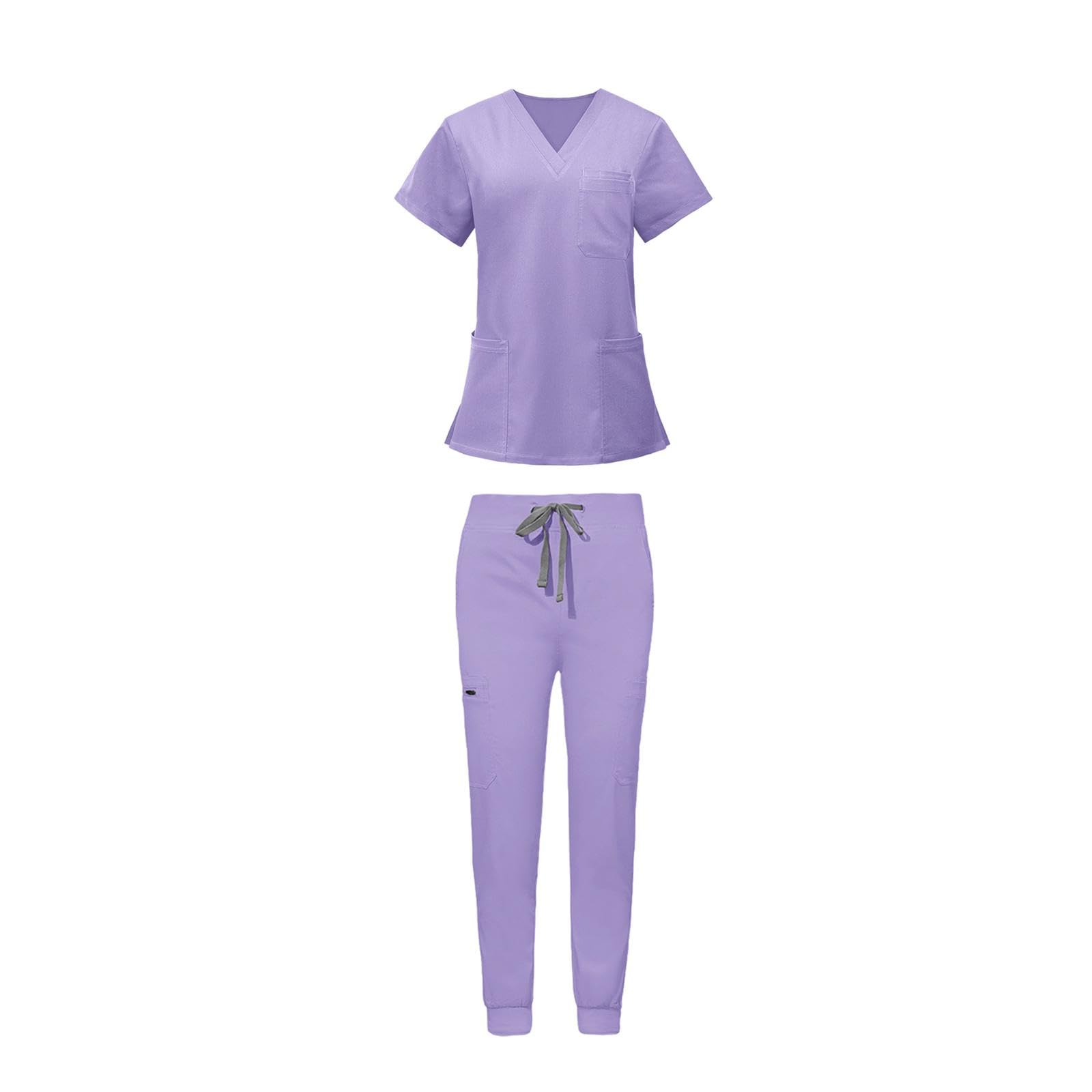 BaoblazeWomen Nursing Uniforms Scrub Set Nurse Workwear Nurse Top Pants V Neck with Pockets Durable Female Clothes for Healthcare