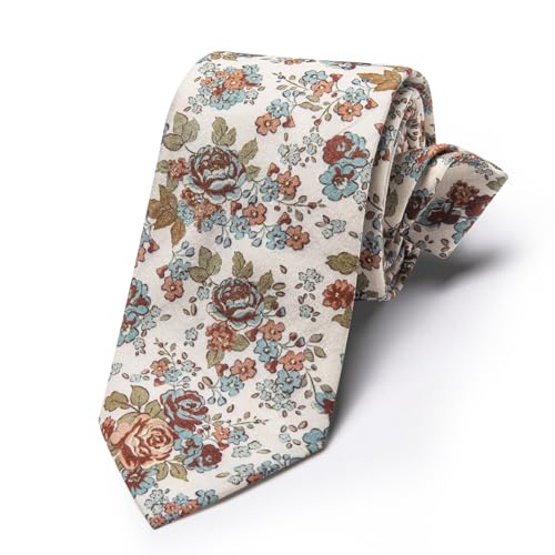 Image of Barry.Wang 100% Cotton Floral Ties for Men 63 inch Extra Long Necktie Clip