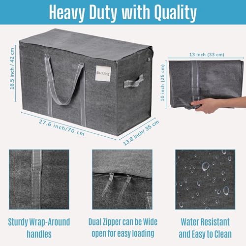 VENO 4 Pack Heavy Duty Moving Bags with Lids - Large Storage Totes for College Packing (Dark Gray)