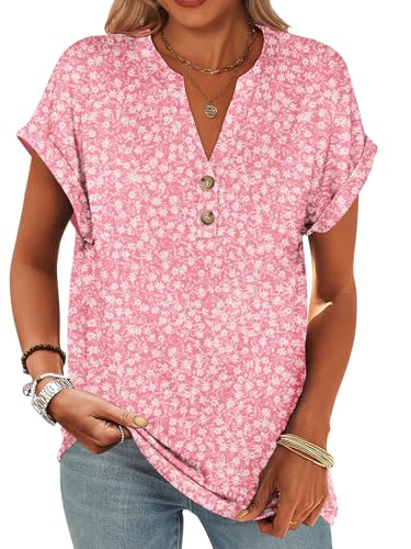 Image of ANRABESS Womens Short Sleeve Henley Tops V Neck Dressy Casual Blouses Summer Trendy Tee Shirts 2026 Vacation Fashion Clothes