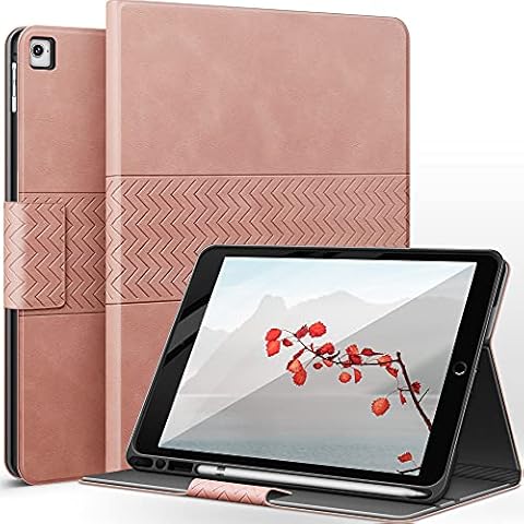 AUAUA Case for iPad 9.7 inch 6th Generation/5th Generation, iPad Air 2/iPad Pro 9.7 with Pencil Holder Auto Sleep/Wake Vegan Leather (Pink) Cover
