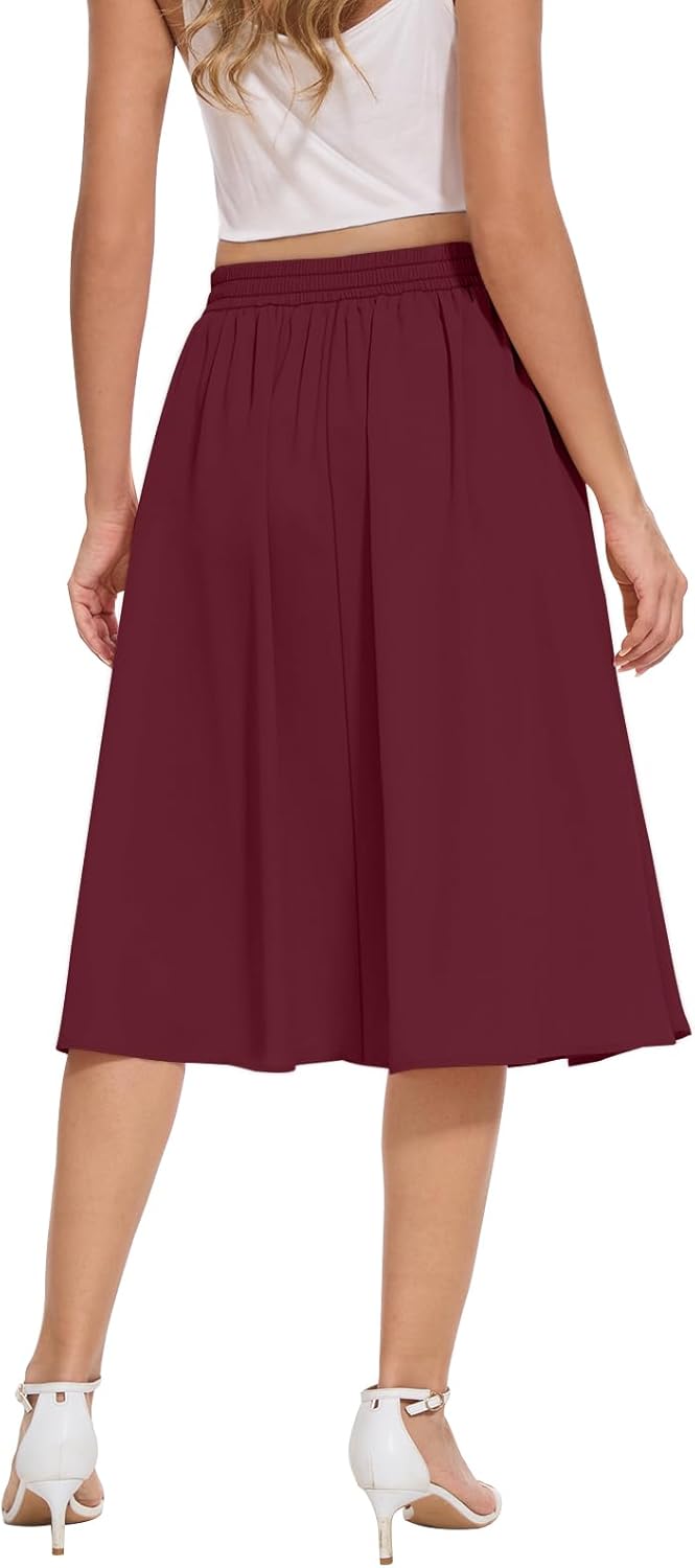 Yincro Women's Flowy Midi Skirt Summer Pleated High Waisted Casual Button Front Skirts with Pockets - Image 4