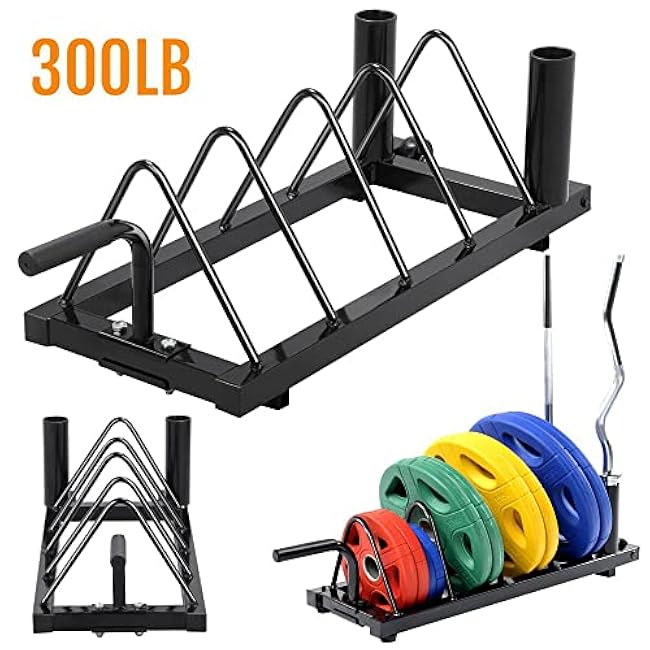 Yaheetech Horizontal Barbell Bumper Plate Rack Holder Olympic Bar Storage Rack with Handle and Wheels,Black