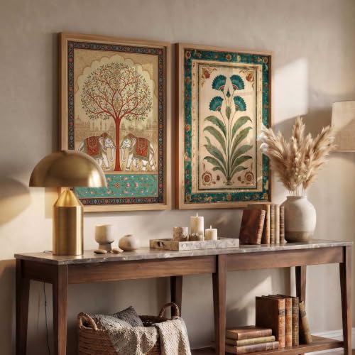 Image of HOTHOUSE Indian Traditional Art Wall Painting Home Decoration With Frame For Living Room Bed Room Hotel Wall Decor Digital Reprint Engineered Wood Set of 2 (10X13 inch)