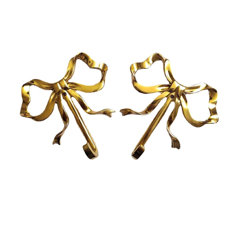 iFutniew 2 Pcs Bow Hook Towel Robe Hook, Brass Wall Hook Wall Hanging Towel Hook for Bathroom Bedroom Bathrobe Easy Install L