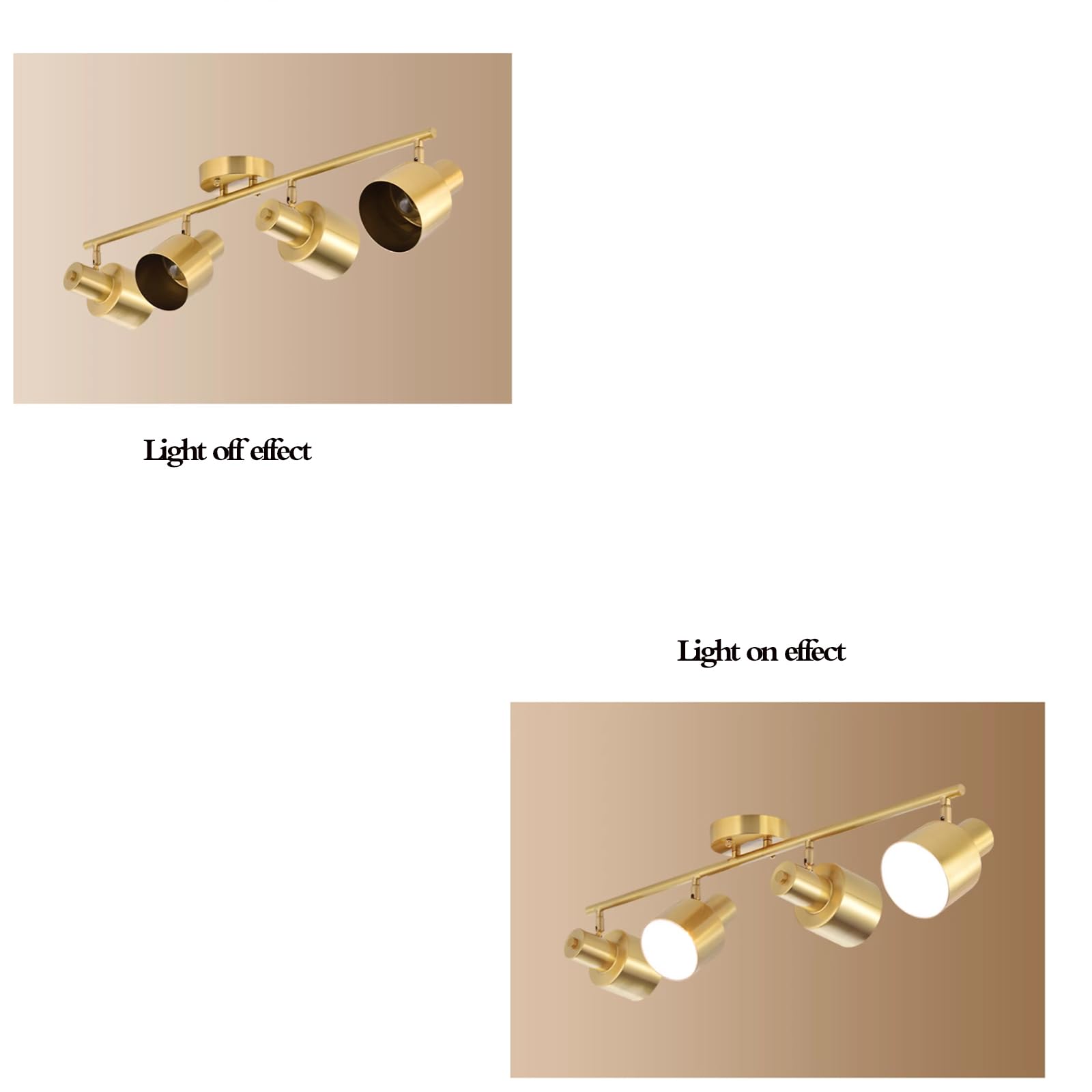 DXTYCUSTOM 4-Light LED Track Lighting,Flexibly Rotatable Light Head Modern Brass Gold Track Lighting LED Ceiling Spot Light for Kitchen, Picture,Dining Room, Living Room,Gold