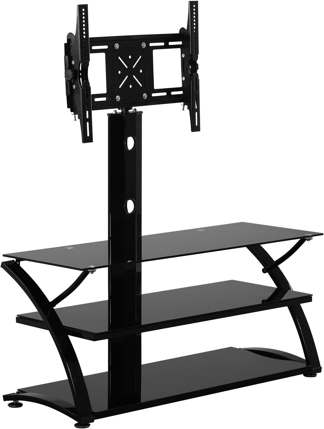 Better Home Products Rosa Swivel Mount Glass TV Stand for 60-inch TV in Black