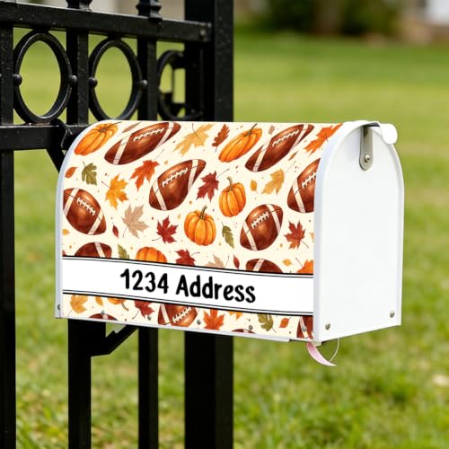 Personalized Pumpkin and Rugby Mailbox Covers Magnetic Standard Size Custom with Street Number Mail Box Covers for Outdoor Thanksgiving Post Letter Box Wraps for Home Garden Yard Decor 18 x 22 Inch - Image 2