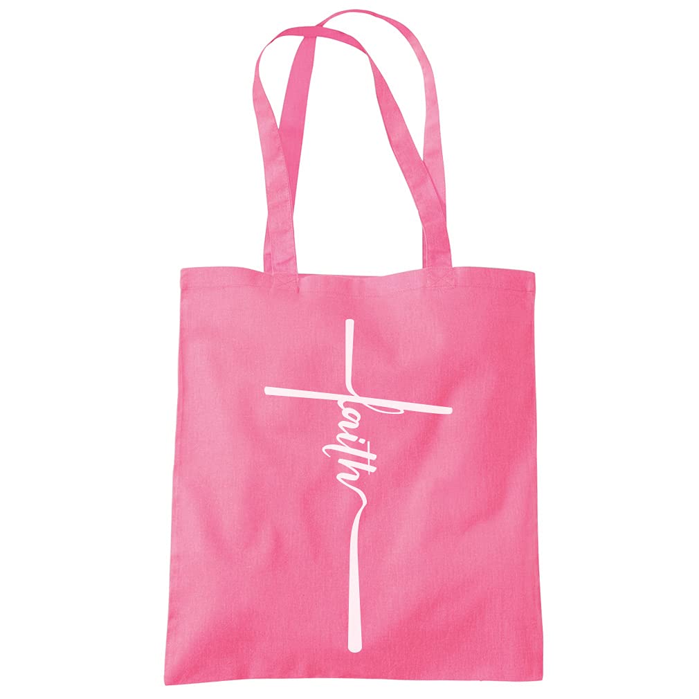 HotScamp Faith - Tote Shopping Bag - Christian Cross Jesus One size pink