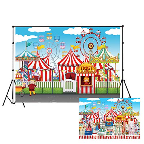 LB 7x5ft Circus Backdrop Vinyl Red Circus Tents Stratus Playground Carnival Backdrops