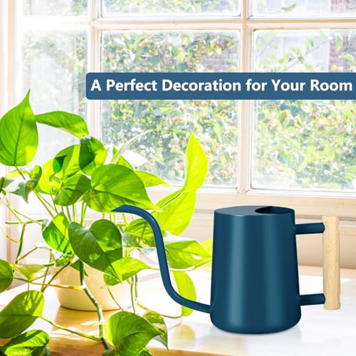Image of Watering Can Indoor Plants, 35oz Small Stainless Steel Metal Watering Can Modern Decorative Watering Pot with Long Spout for Indoor House Plant Bonsai Garden Flowers (Dark Blue)