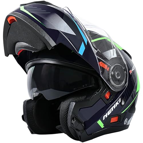NENKI Klapphelm Integralhelm Motorradhelm mit Sonnenblende und Visier, ABS-Schale, ECE 22.06, M-XXL