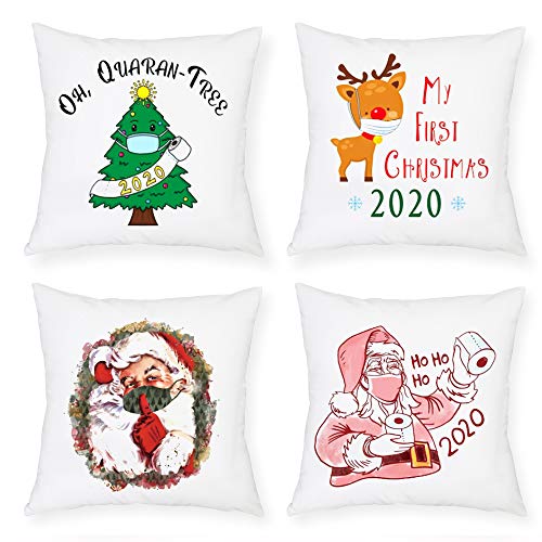 MMTX 4 Piezas Navidad Fundas de Cojines, 2020 muñeco de Nieve de Invierno, Papá Noel, para el hogar, Cojines Decorativos para Cojines Decorativos, Fundas de cojín de Navidad para sofá, para sofá Cama