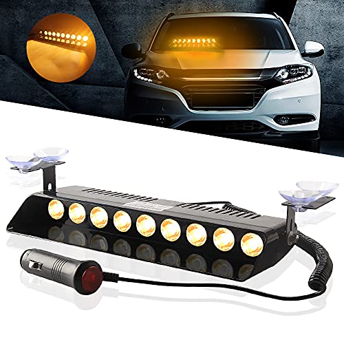 Maimiao Strobe 9 LED Warning Light Front Windshield Sun Visor Dashboard Suction Cup Emergency Strobe Light With Suction Cup Suitable For Car Truck RV Hazard Warning Flashing Traffic Light (Yellow)