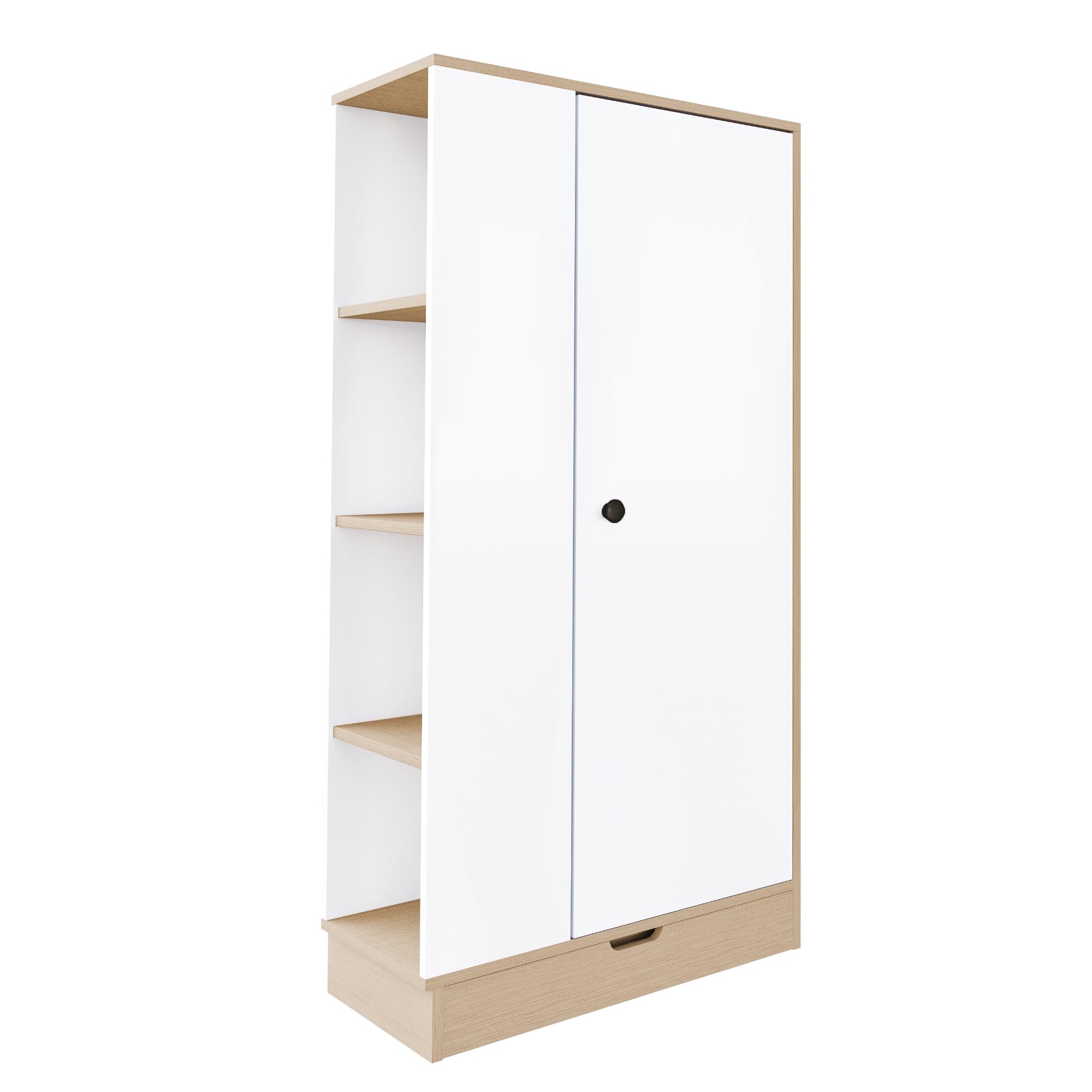 Armario de 70 x 40 x 170 cm, pequeño armario para habitación infantil, diseño de una puerta, armarios infantiles con estantes y cajones (blanco)