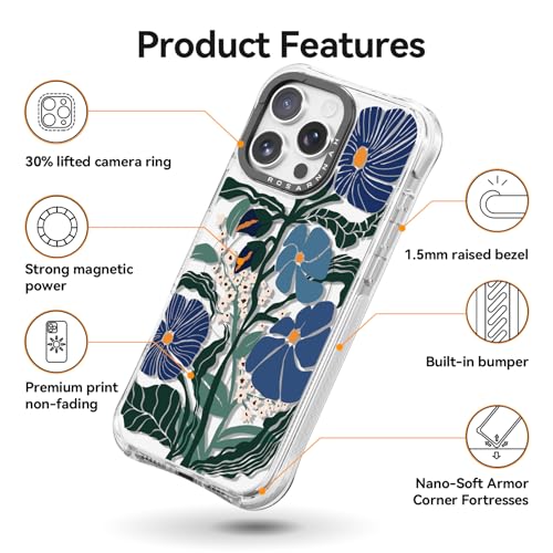 Coque de protection premium iPhone 15 Pro Max Rosarnnah fleurs et paillettes - 5
