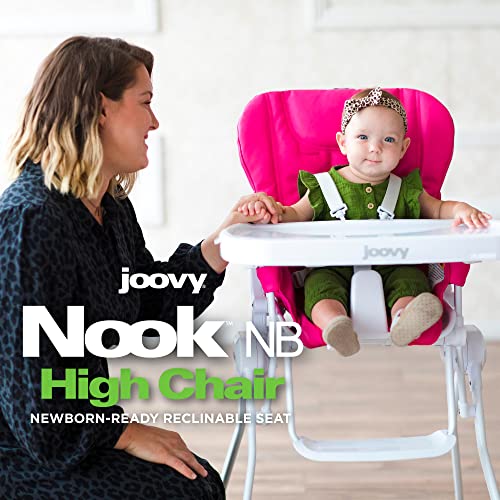 Joovy Nook NB High Chair Featuring Four-Position Adjustable Swing Open Tray, 3-Position Reclining Seat, and Front Wheels for Added Mobility - Folds