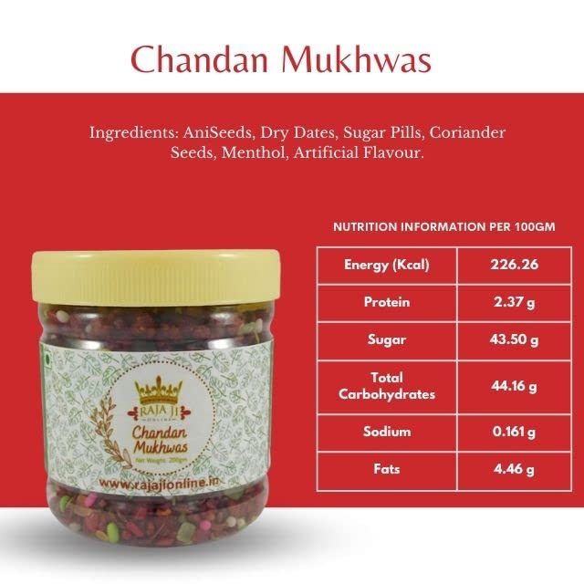 Image of Raja Ji Online Chandan Mukhwas Mouth Freshener | 200 grams | Pack of 1 | Saunf Mix Mukhwas, Sweet Mukhwas