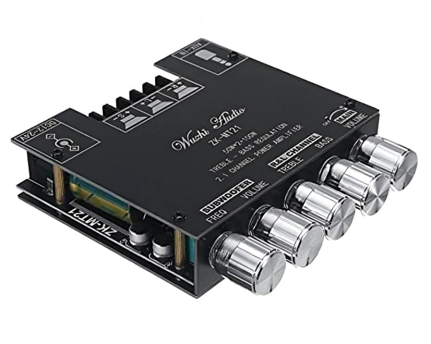 Image of Bluetooth Power Amplifier Board with Subwoofer 2.1 Channel 50Wx2+100W, 12V-24V Audio Power Amplifier Module with Treble and Bass Control for DIY Bluetooth Audio and Store Home Theater