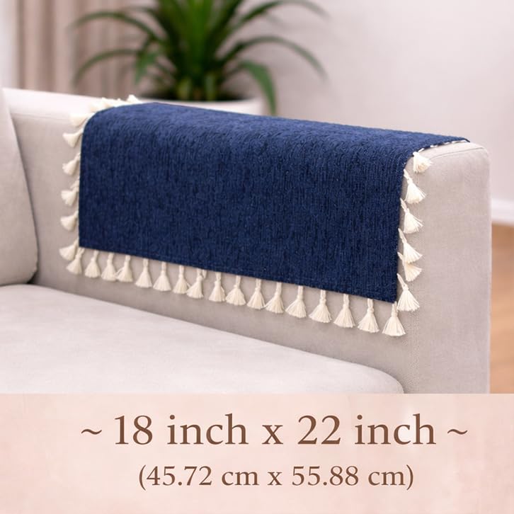 Image of STITCHNEST Premium Woven Fabric Sofa Arm Cover with Tassels | Elegant Hand Rest Protector | Durable & Stylish | 18 x 22 Inches