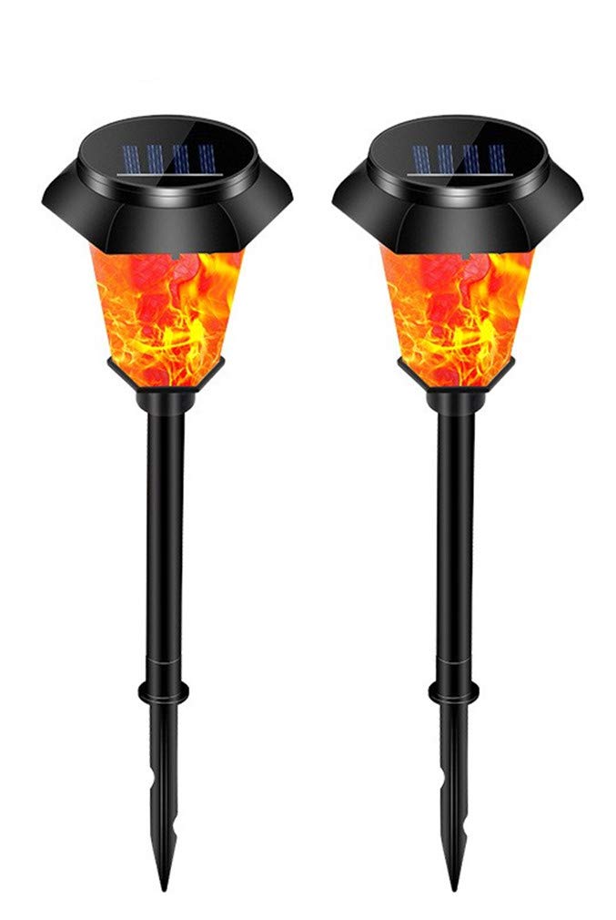 Ulalaza 2Pcs Solar Outdoor Lights 12 LED Flickering Flames Torch Light Waterproof Landscape Ligh Auto On/Off Path Lights — image 1
