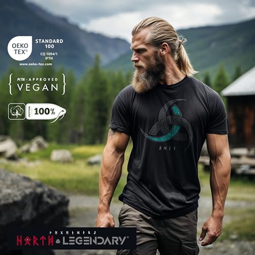 North Legendary - T-shirt pour homme - Cornes à boire d'Odin - Imprimé sur la poitrine - T-shirt Viking - Valhalla - Cadeau pour homme, pétrole, XXXXL – vue 6